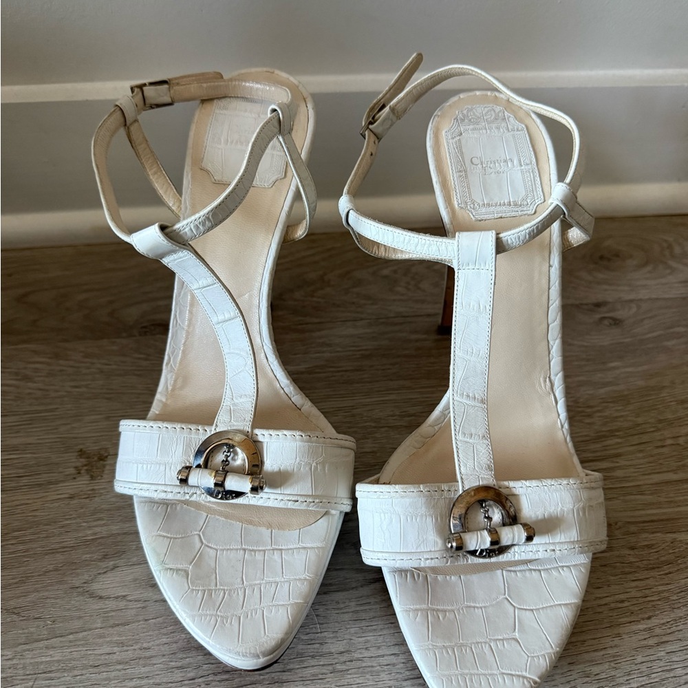 Dior Cream Croc-Embossed Heels